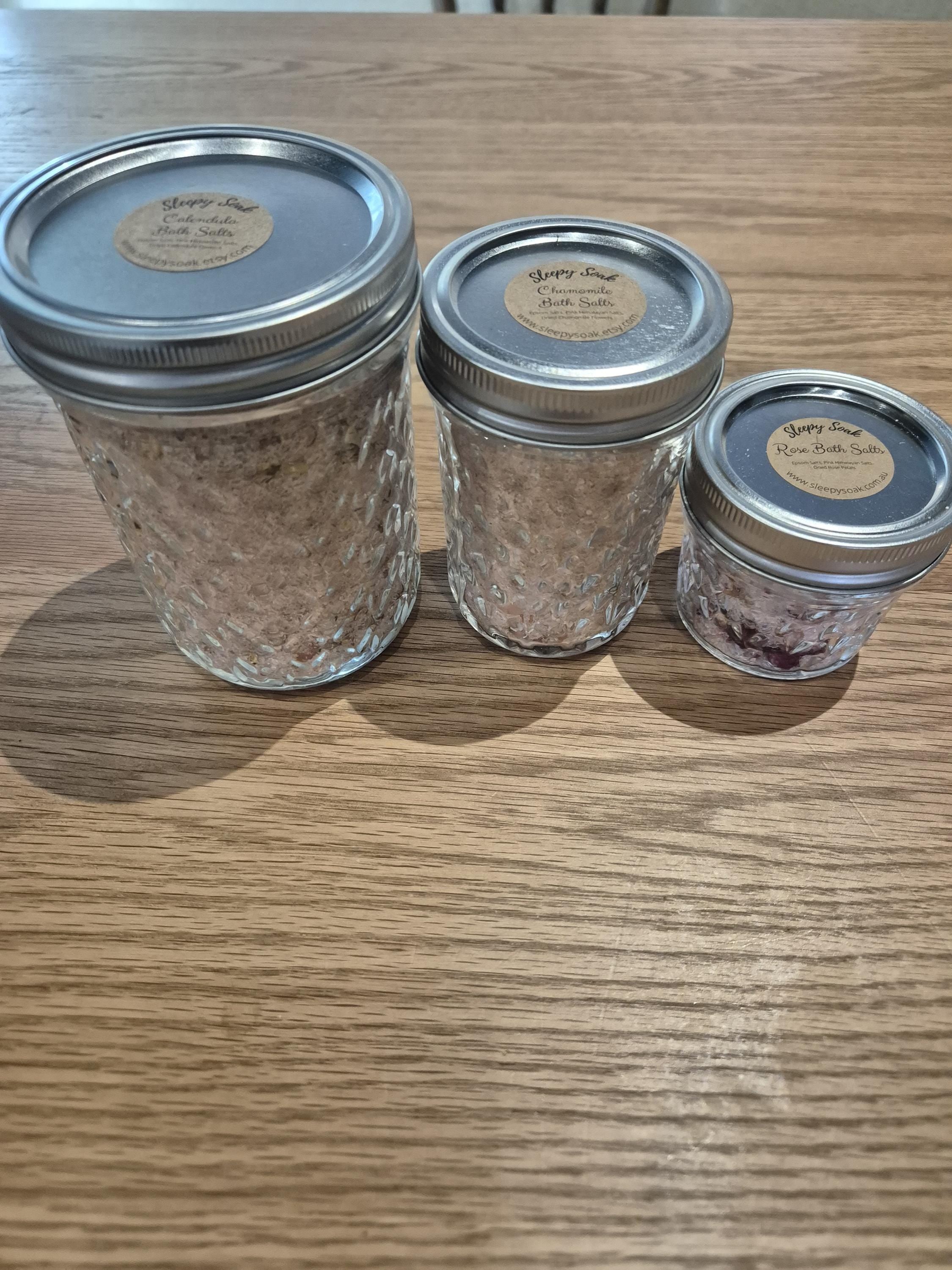 Natural Botanical Bath Salts in Quilted Mason Jars Multiple Sizes